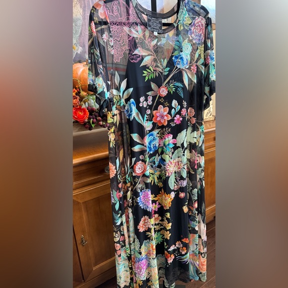 Johnny Was Black Floral Midi Dress - Picture 7 of 12